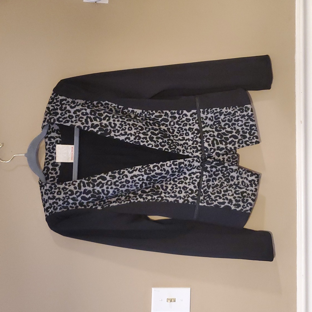 Rebecca Taylor Convertible Black Gray Leopard Print Peplum Knit Blazer Size 8 - Picture 4 of 11